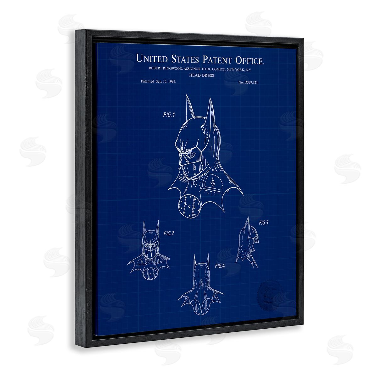 Head Dress Blueprint Black Floating Frame Canvas Wall Art, Home Decor by Karl Hronek