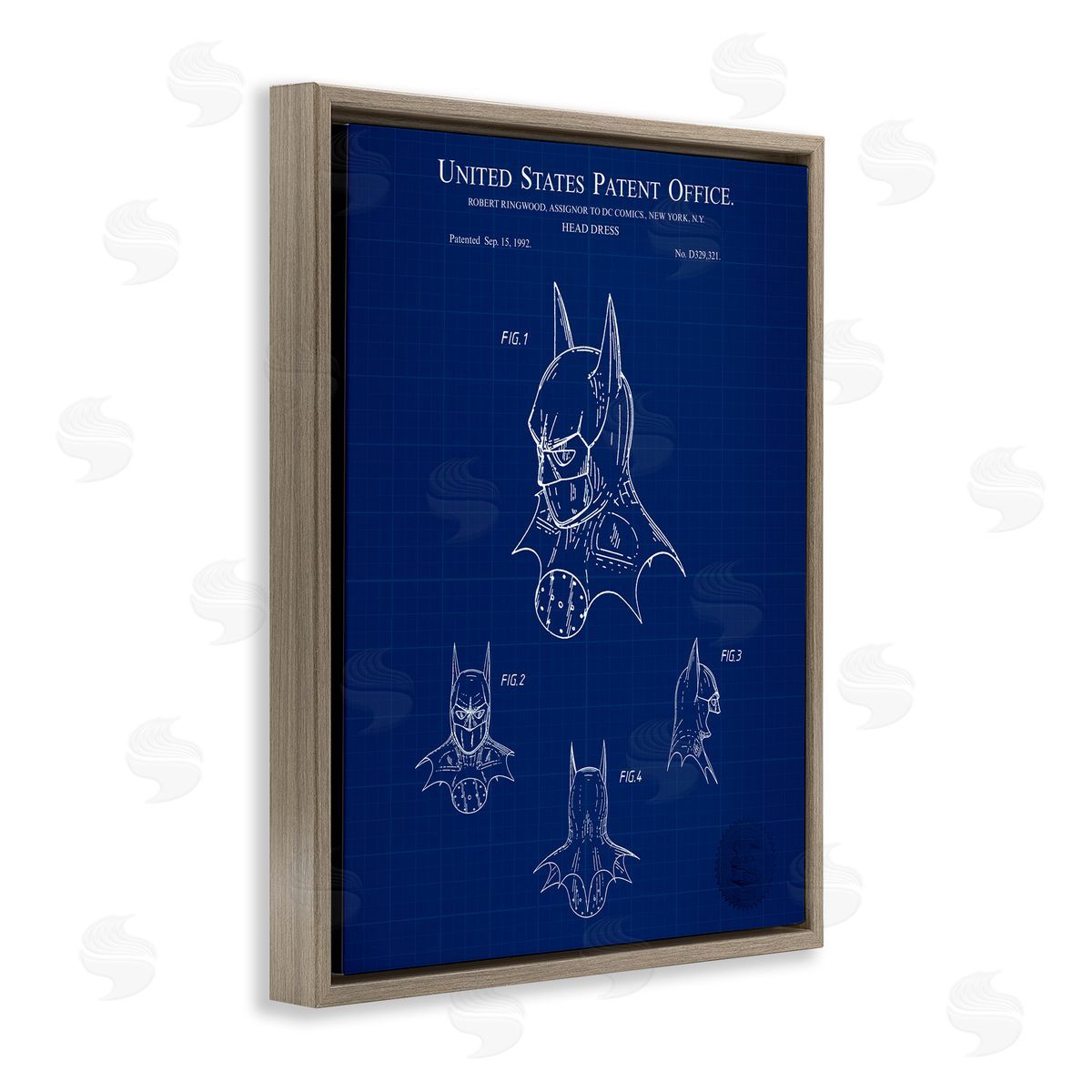 Head Dress Blueprint Brown Floating Frame Canvas Wall Art, Home Decor by Karl Hronek