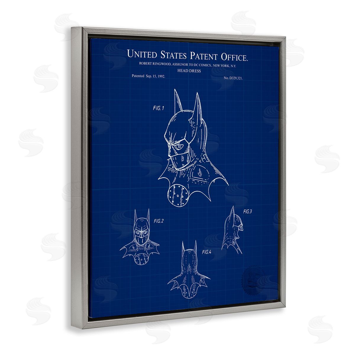 Head Dress Blueprint Grey Floating Frame Canvas Wall Art, Home Decor by Karl Hronek