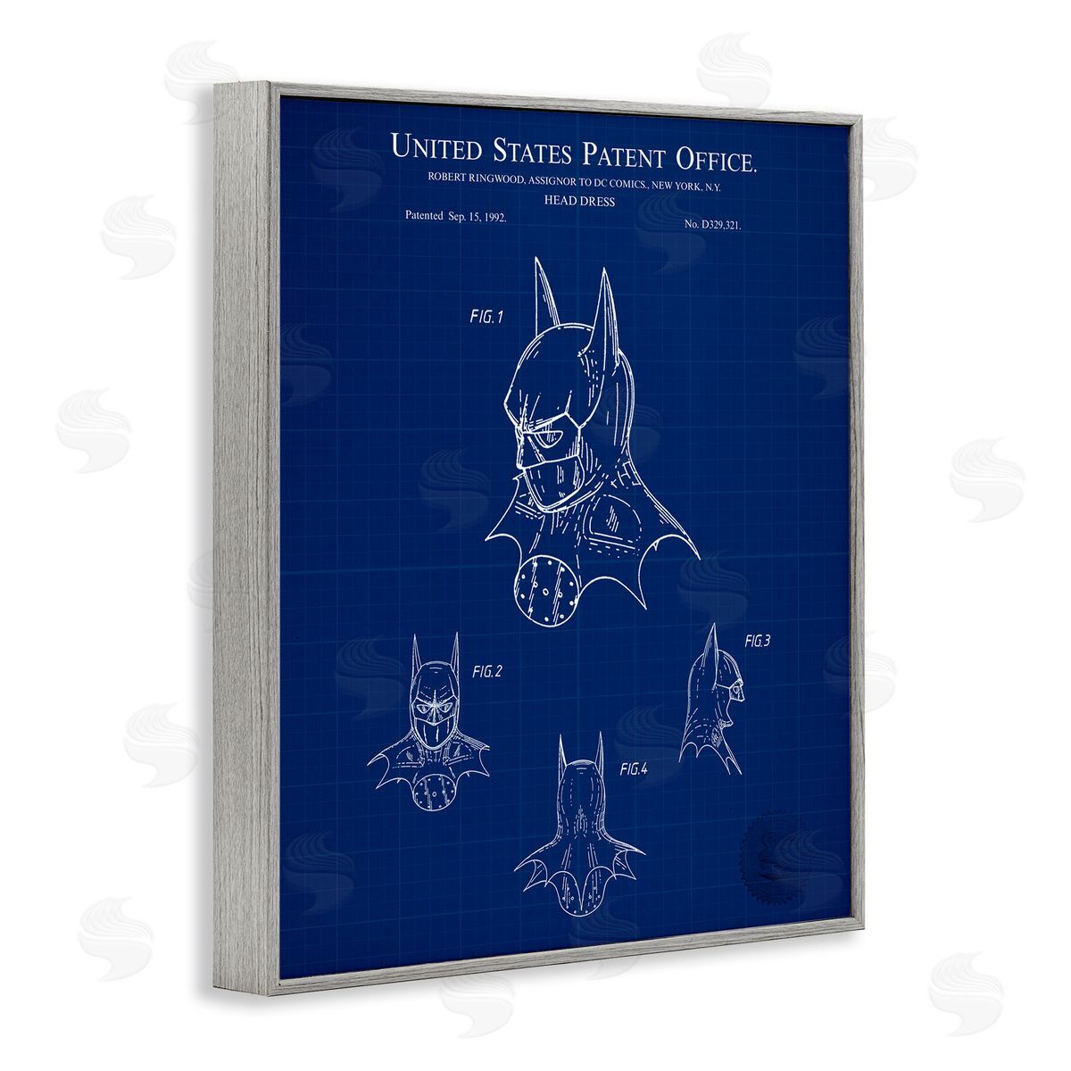 Head Dress Blueprint Grey Frame Print Wall Art, Home Decor by Karl Hronek