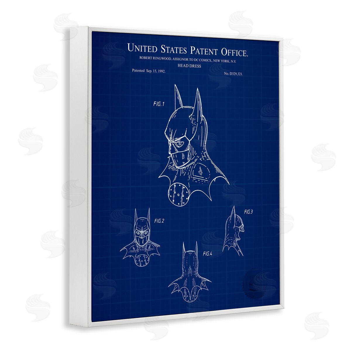 Head Dress Blueprint White Frame Print Wall Art, Home Decor by Karl Hronek