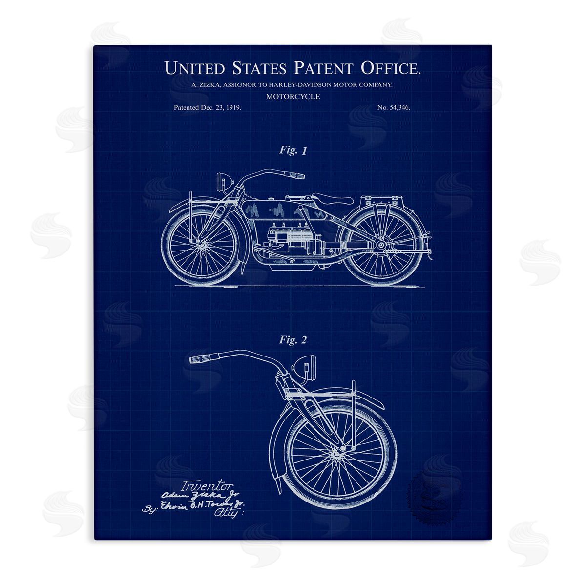 Detailed Motorcycle Blueprint Canvas Wall Art, Home Decor by Karl Hronek