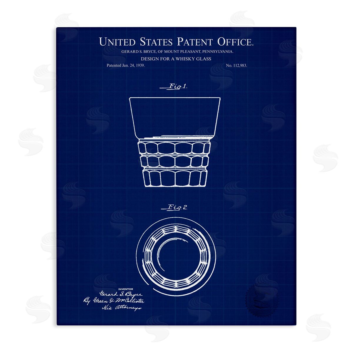 Whisky Glass Blueprint Canvas Wall Art, Home Decor by Karl Hronek