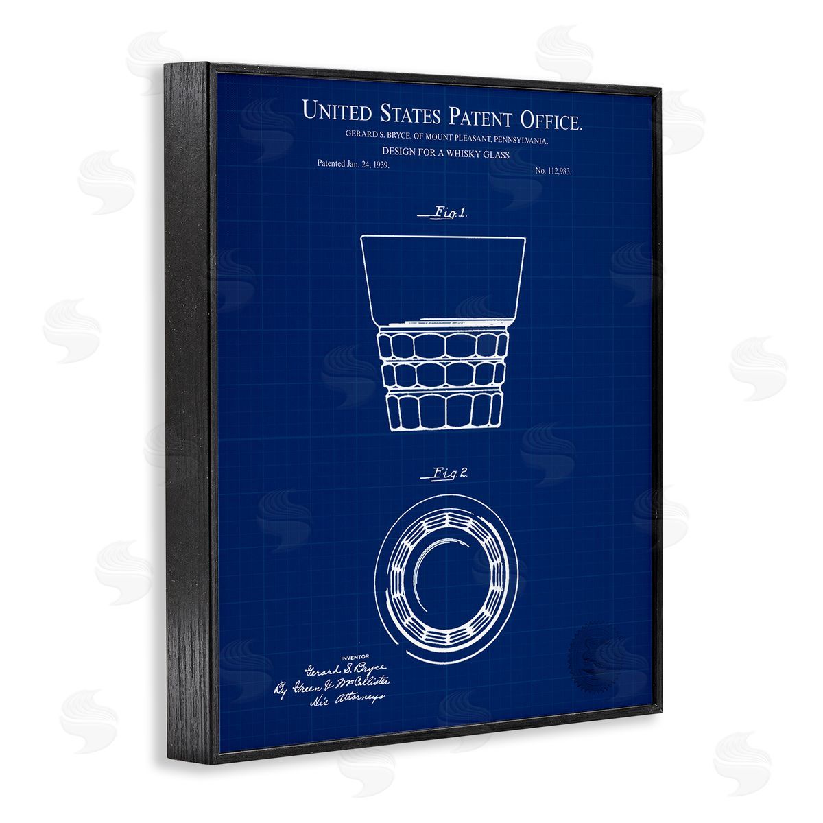 Whisky Glass Blueprint Black Frame Print Wall Art, Home Decor by Karl Hronek