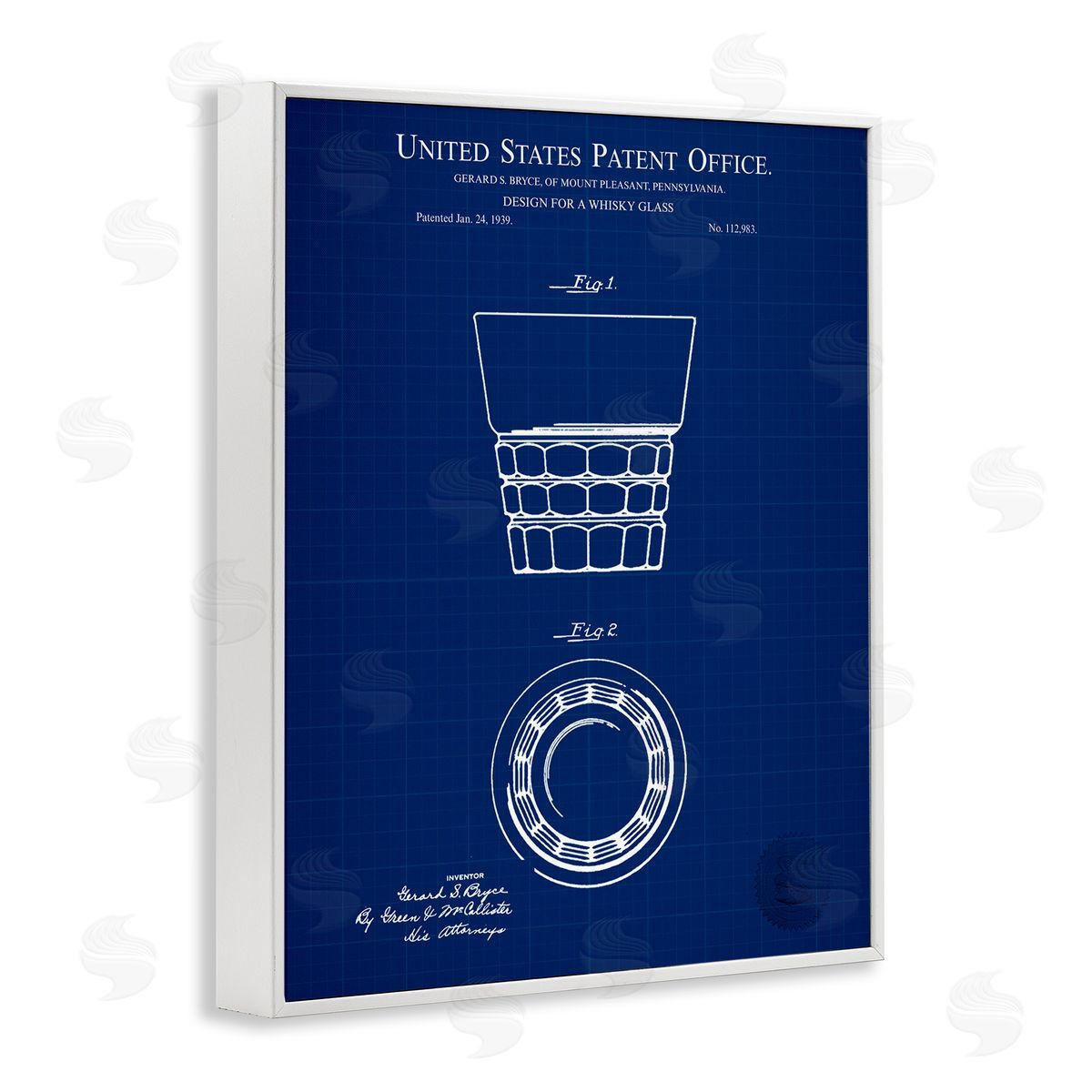 Whisky Glass Blueprint White Frame Print Wall Art, Home Decor by Karl Hronek