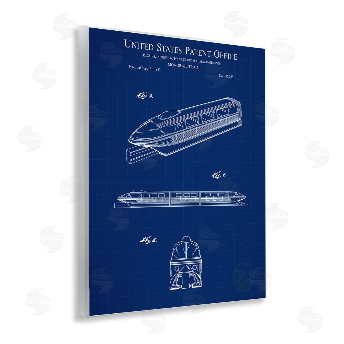 Monorail Train Blueprint Wood Plaque Wall Art, Home Decor by Karl Hronek