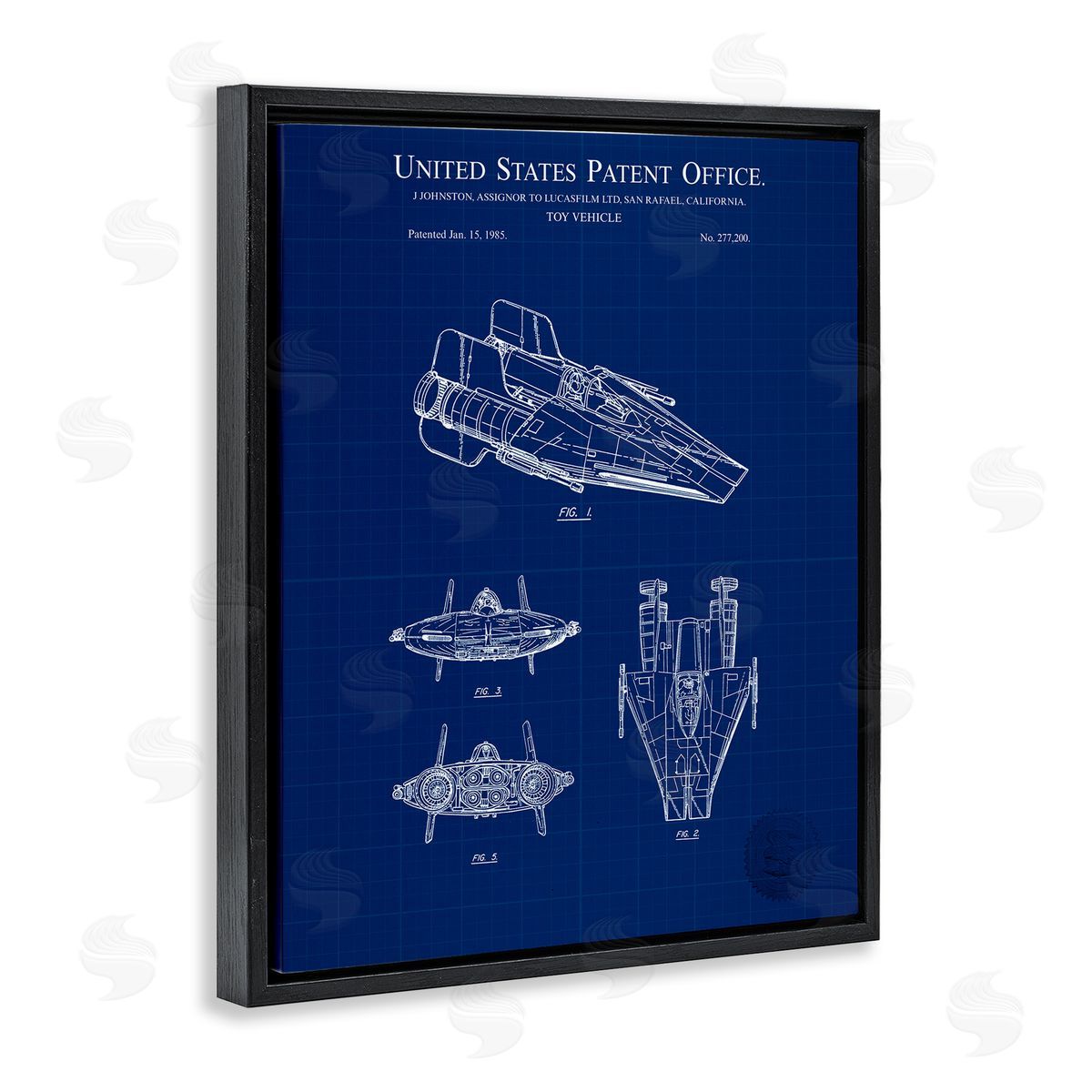 Toy Vehicle Blueprint Black Floating Frame Canvas Wall Art, Home Decor by Karl Hronek