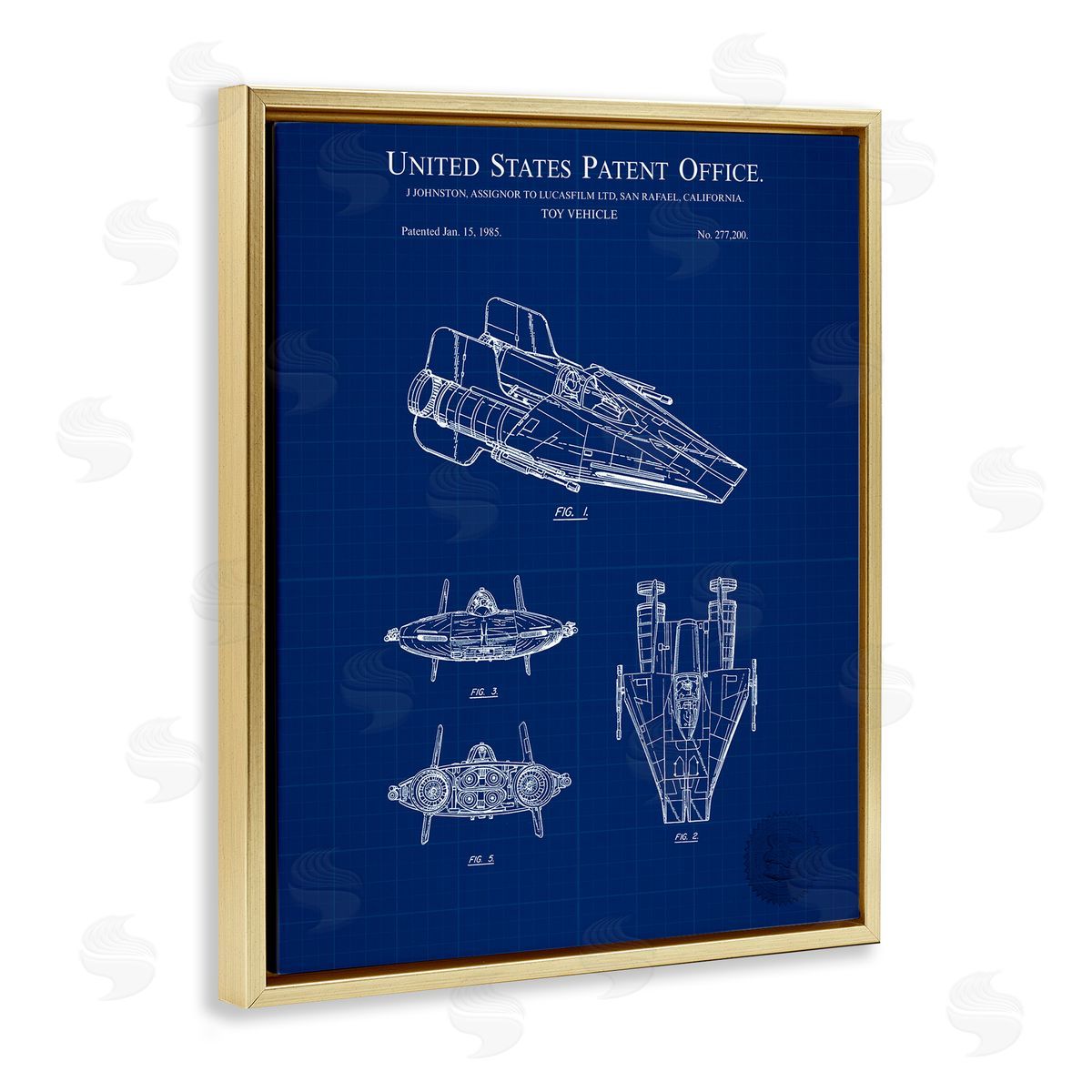 Toy Vehicle Blueprint Gold Floating Frame Canvas Wall Art, Home Decor by Karl Hronek