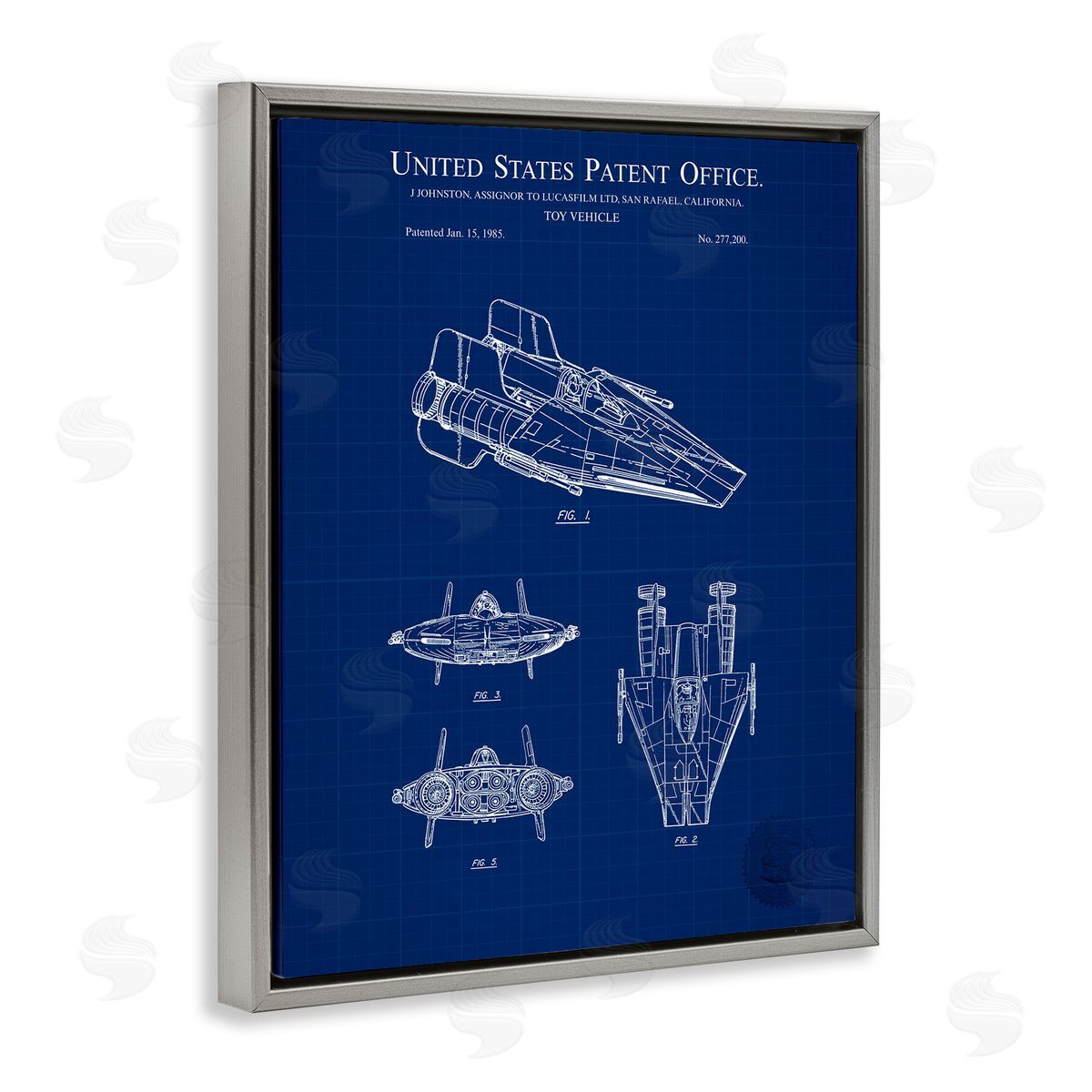Toy Vehicle Blueprint Grey Floating Frame Canvas Wall Art, Home Decor by Karl Hronek