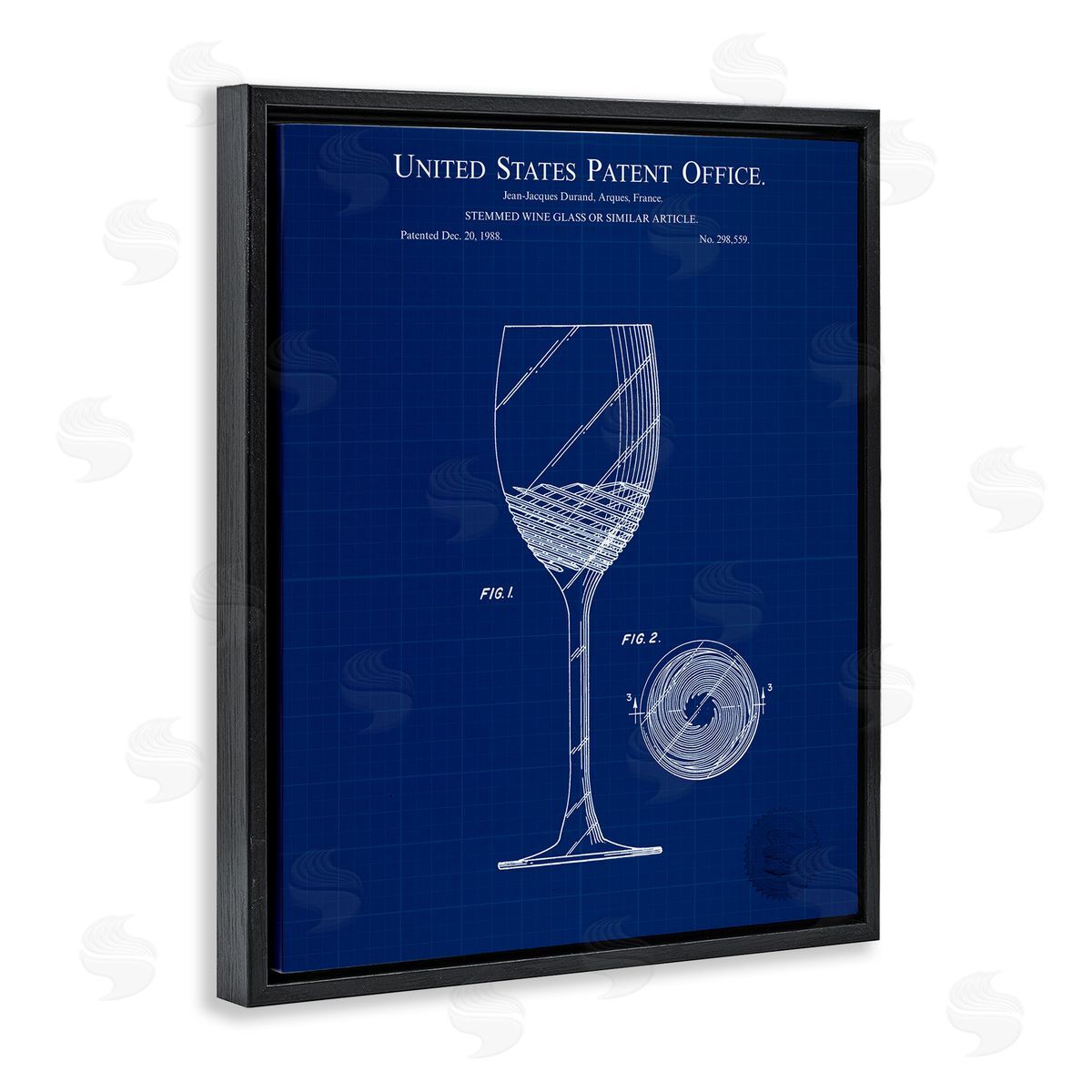 Wine Glass Blueprint Black Floating Frame Canvas Wall Art, Home Decor by Karl Hronek