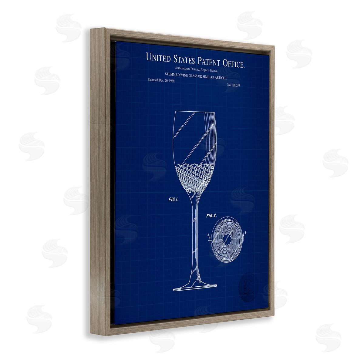 Wine Glass Blueprint Brown Floating Frame Canvas Wall Art, Home Decor by Karl Hronek