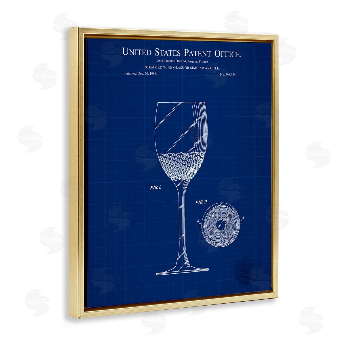 Wine Glass Blueprint Gold Floating Frame Canvas Wall Art, Home Decor by Karl Hronek