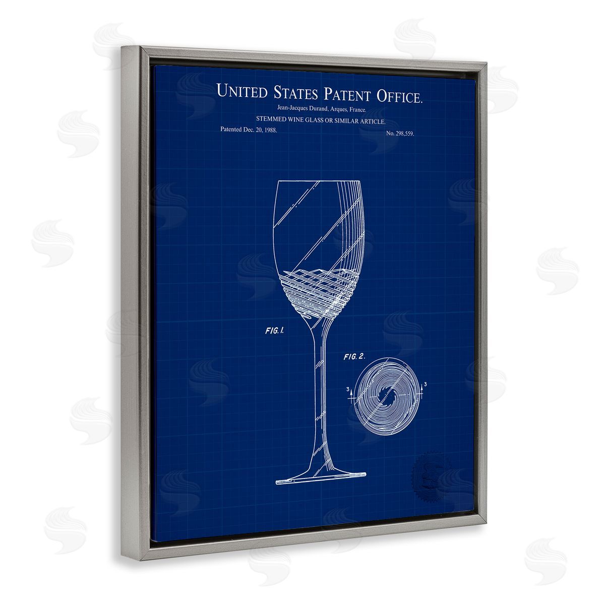Wine Glass Blueprint Grey Floating Frame Canvas Wall Art, Home Decor by Karl Hronek