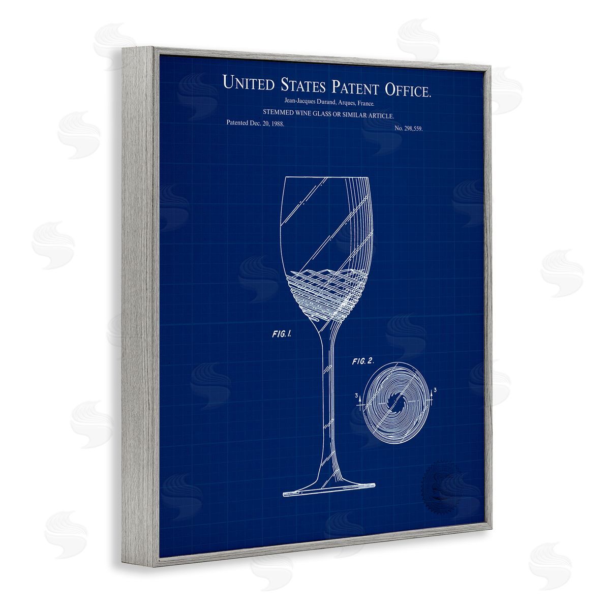 Wine Glass Blueprint Grey Frame Print Wall Art, Home Decor by Karl Hronek