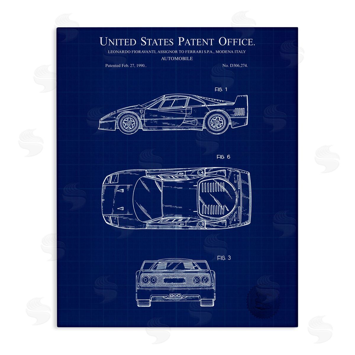 Automobile Car Blueprint Canvas Wall Art, Home Decor by Karl Hronek