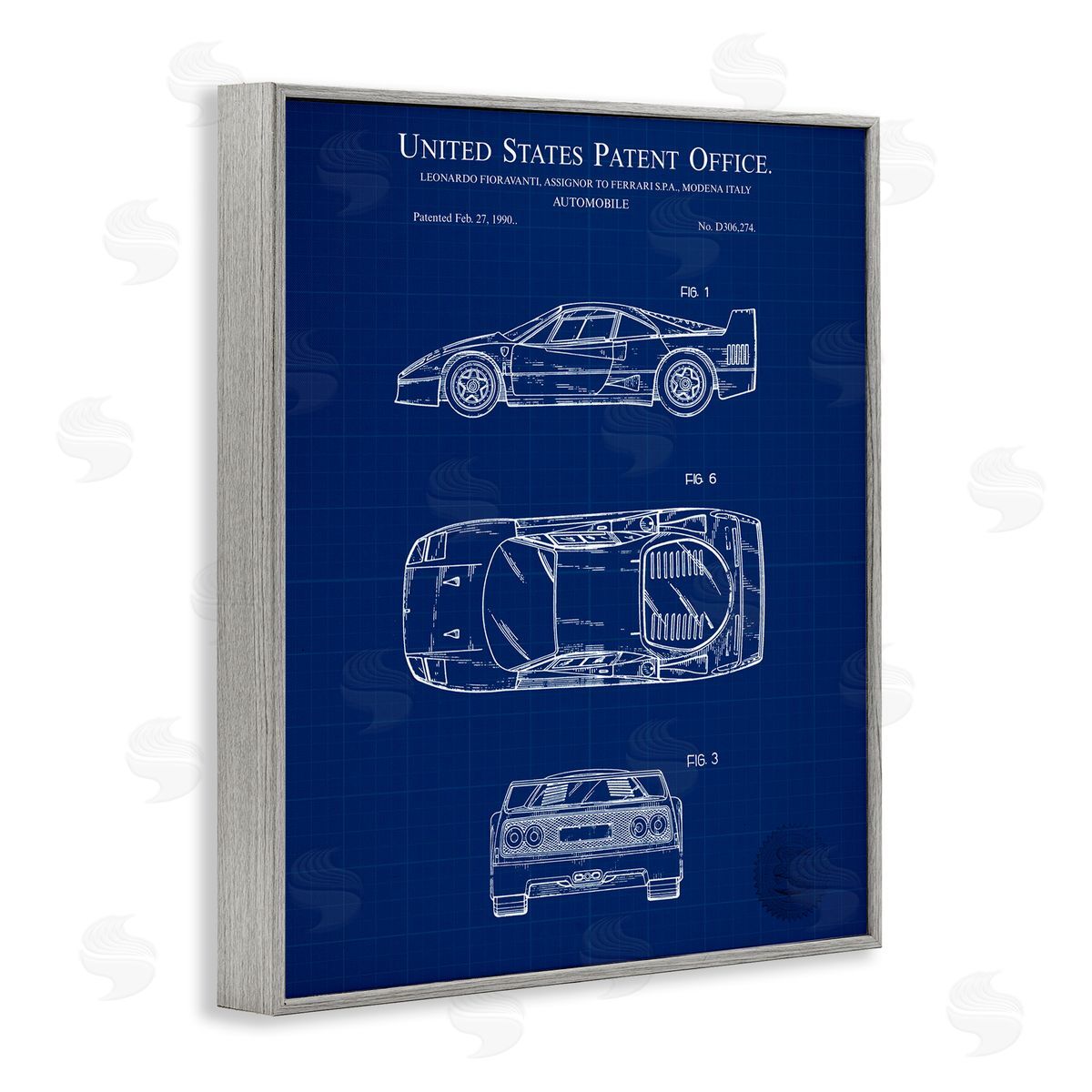 Automobile Car Blueprint Grey Frame Print Wall Art, Home Decor by Karl Hronek
