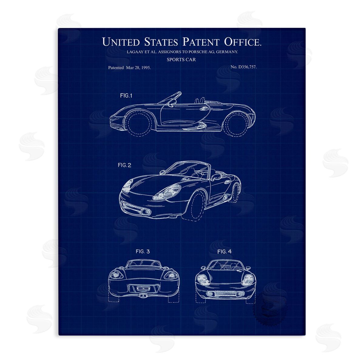 Sports Car Blueprint Canvas Wall Art, Home Decor by Karl Hronek