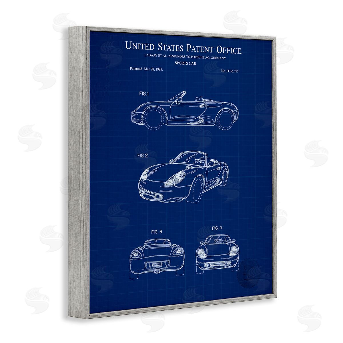 Sports Car Blueprint Grey Frame Print Wall Art, Home Decor by Karl Hronek