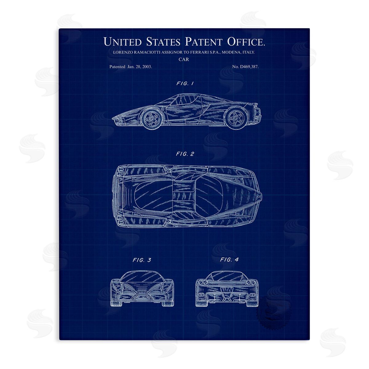 Detailed Car Blueprint Canvas Wall Art, Home Decor by Karl Hronek