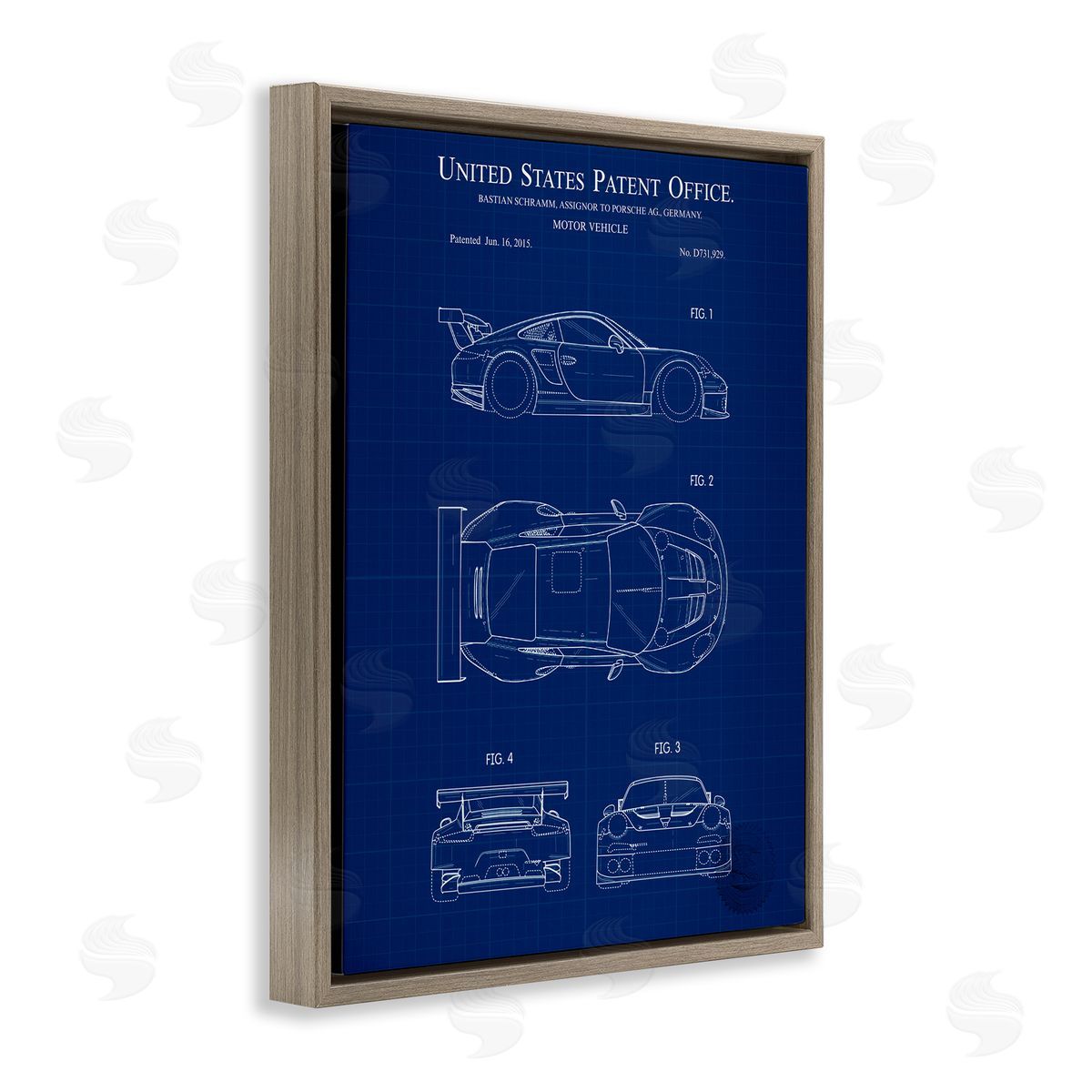 Motor Vehicle Blueprint Brown Floating Frame Canvas Wall Art, Home Decor by Karl Hronek