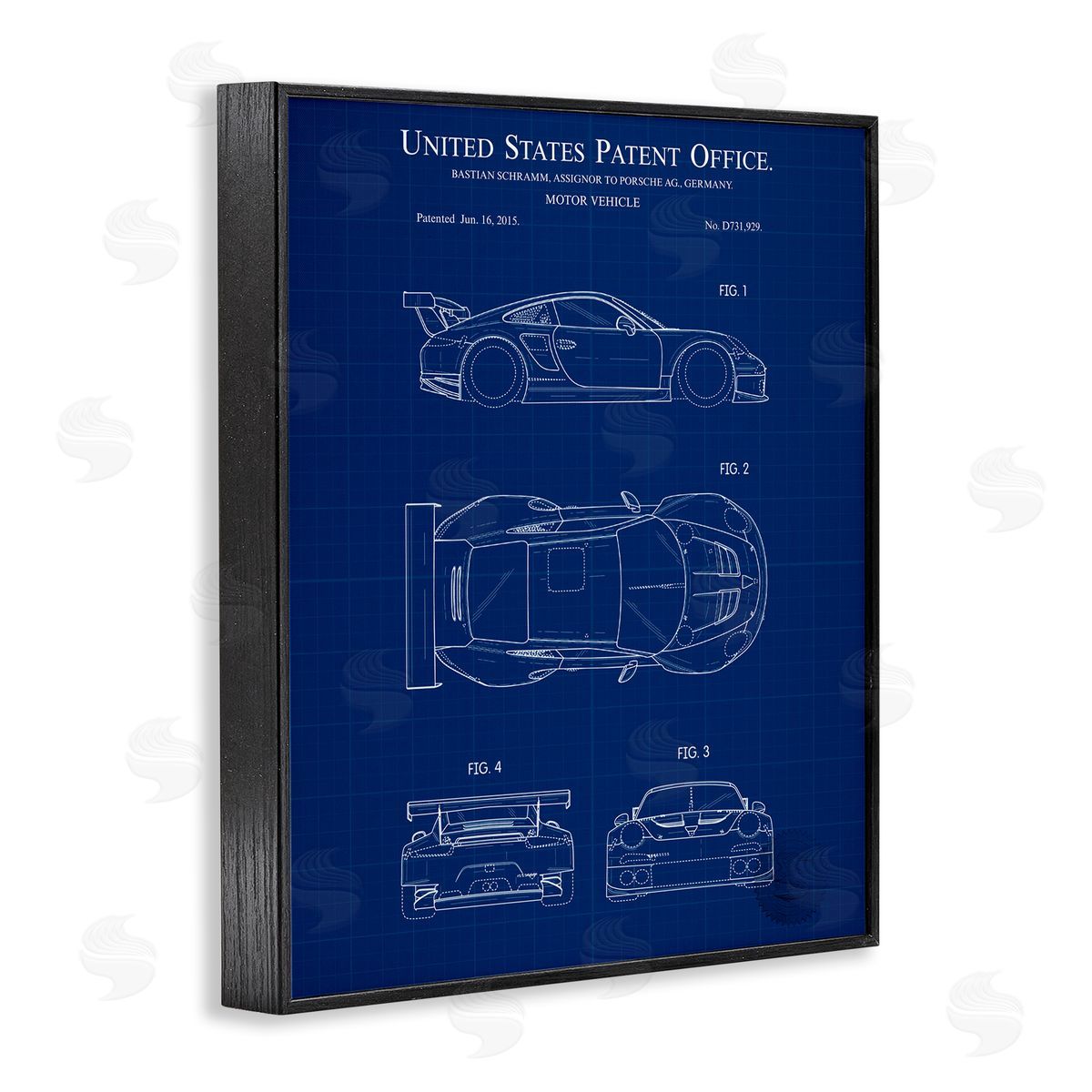 Motor Vehicle Blueprint Black Frame Print Wall Art, Home Decor by Karl Hronek