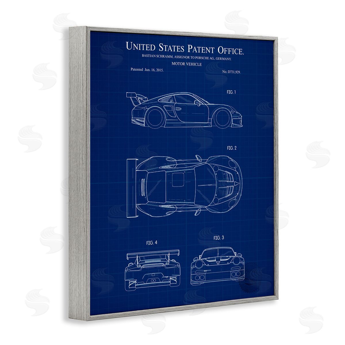 Motor Vehicle Blueprint Grey Frame Print Wall Art, Home Decor by Karl Hronek