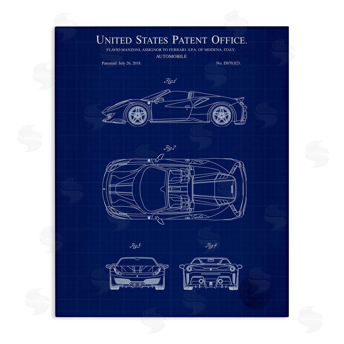 Detailed Automobile Blueprint Canvas Wall Art, Home Decor by Karl Hronek