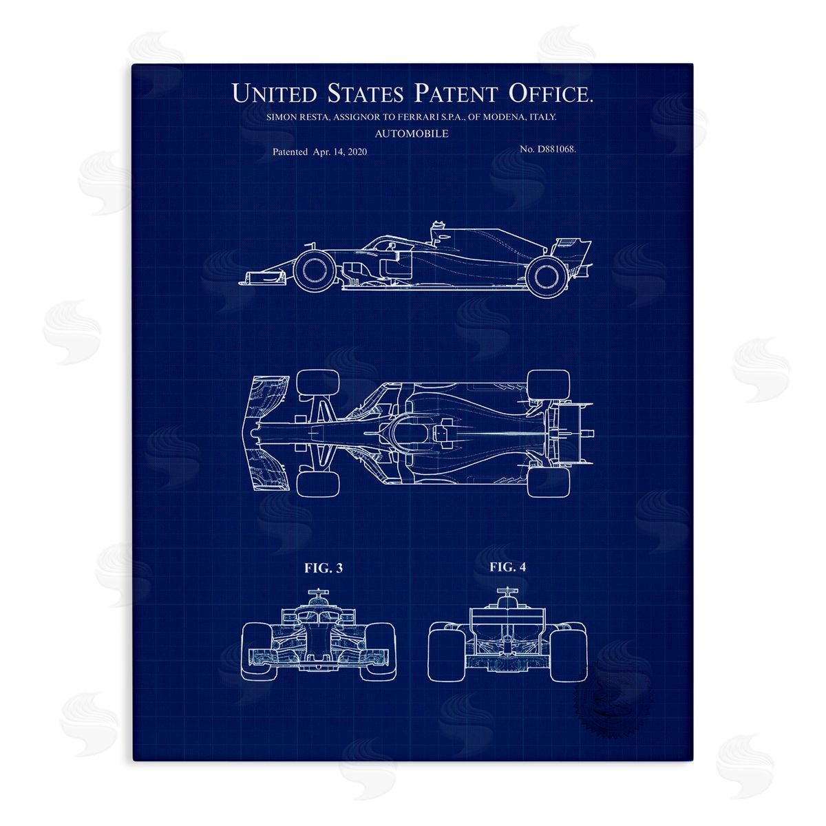 Race Car Blueprint Canvas Wall Art, Home Decor by Karl Hronek