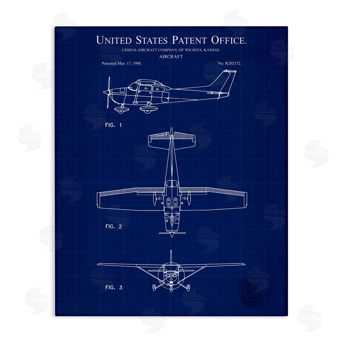 Aircraft Patent Blueprint Canvas Wall Art, Home Decor by Karl Hronek