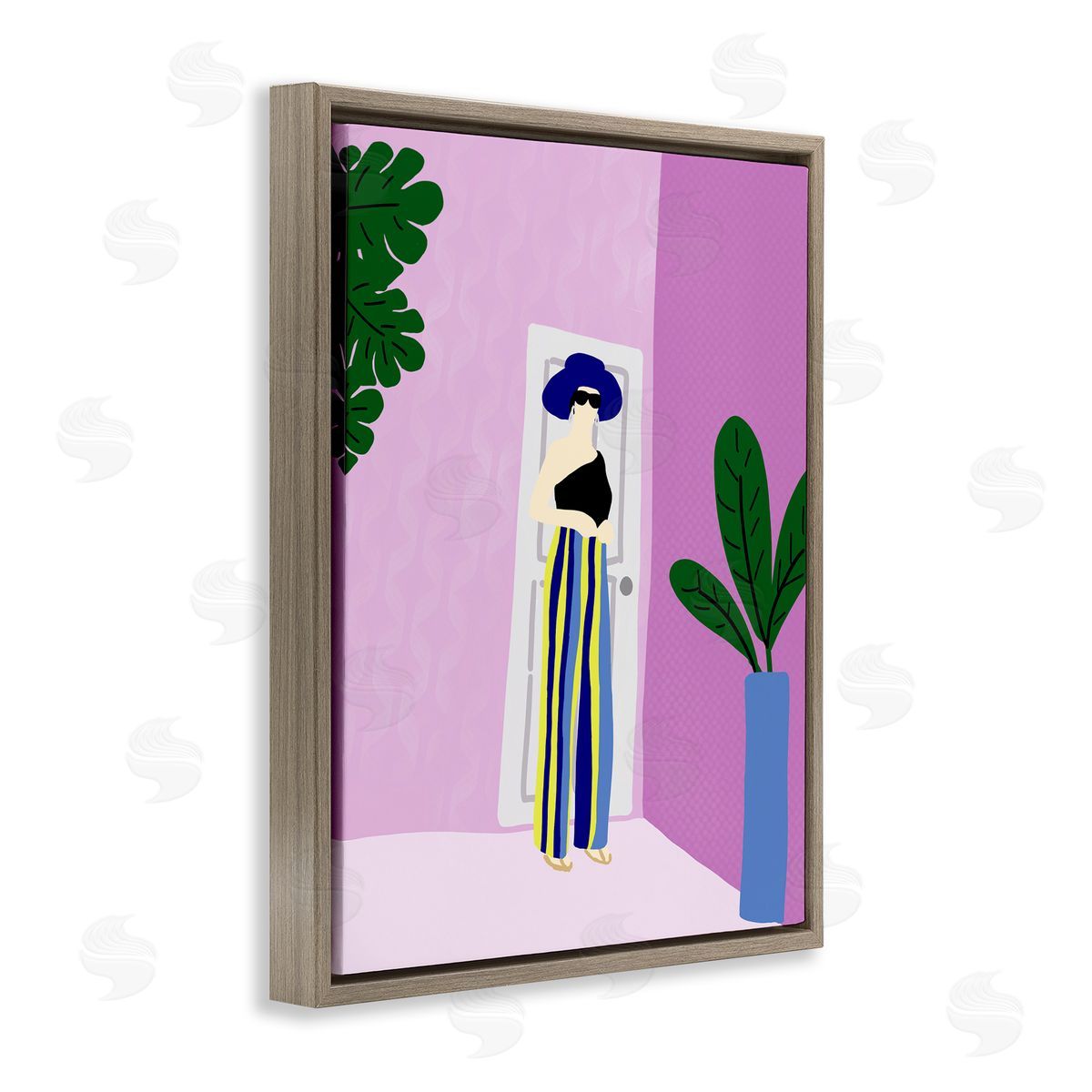 Trendy Girl on Purple Brown Floating Frame Canvas Wall Art, Home Decor by Anna Quach