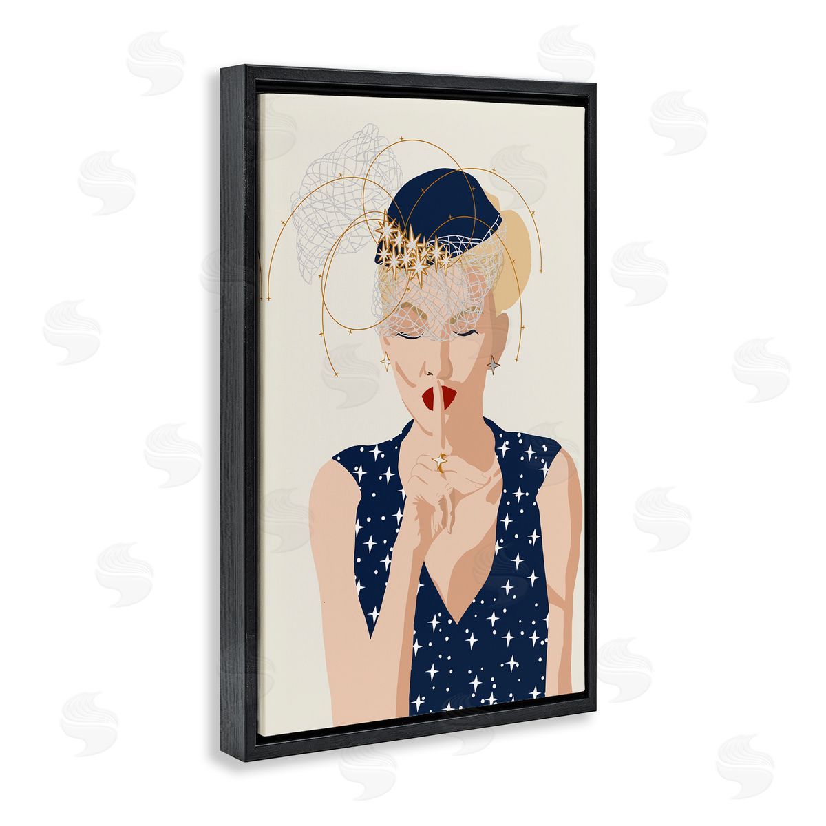 Chic Fashionista Portrait Black Floating Frame Canvas Wall Art, Home Decor by Jen Bucheli