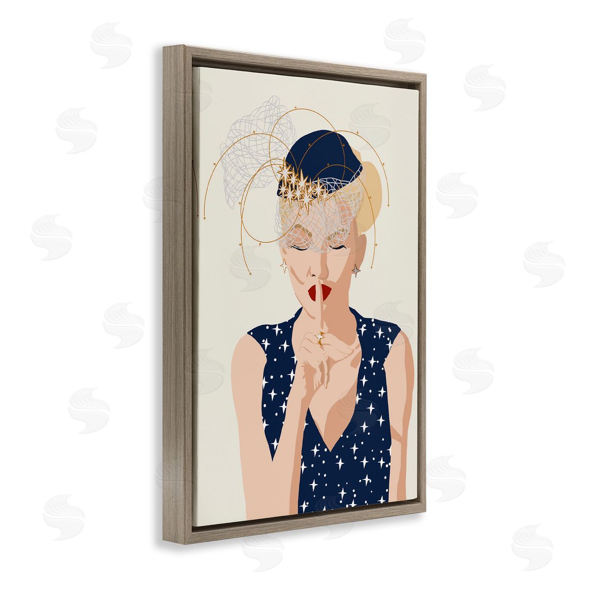 Chic Fashionista Portrait Brown Floating Frame Canvas Wall Art, Home Decor by Jen Bucheli