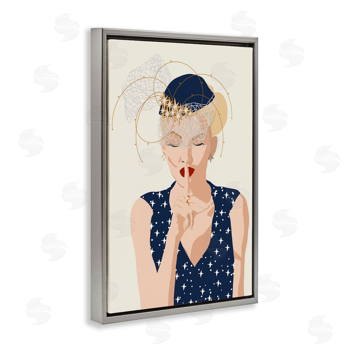 Chic Fashionista Portrait Grey Floating Frame Canvas Wall Art, Home Decor by Jen Bucheli