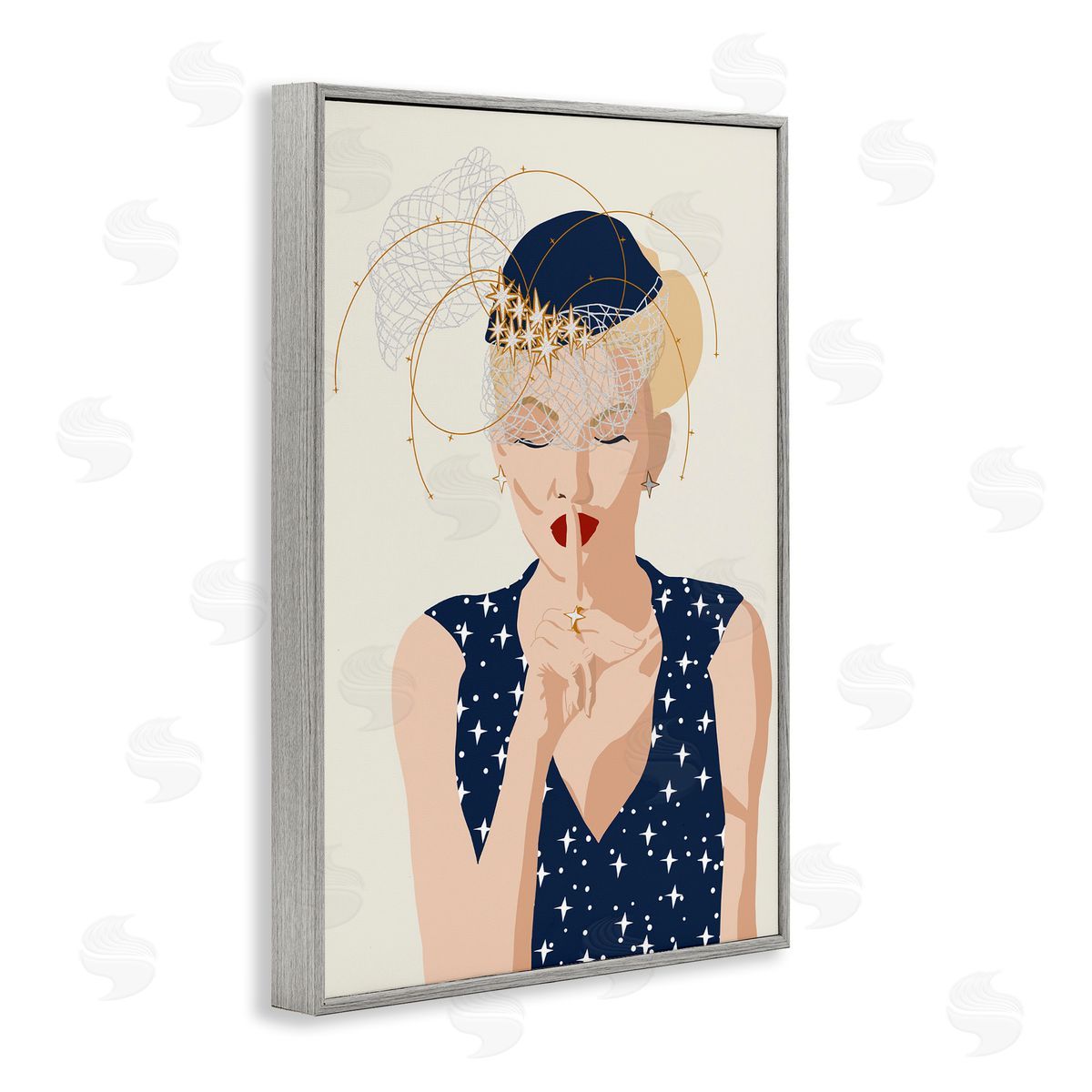 Chic Fashionista Portrait Grey Frame Print Wall Art, Home Decor by Jen Bucheli