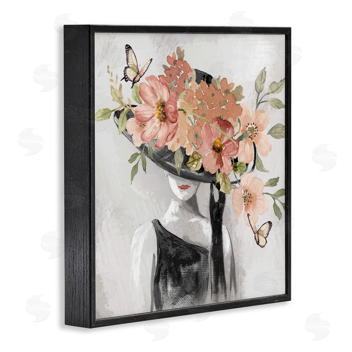 Nan Pink Floral Hat Black Framed Giclee Wall Art Print