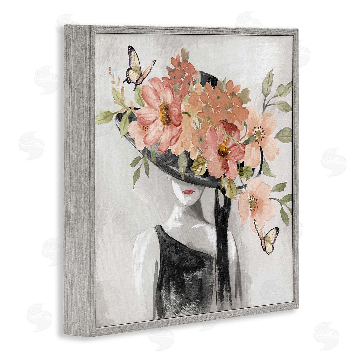 Nan Pink Floral Hat Gray Framed Giclee Wall Art Print