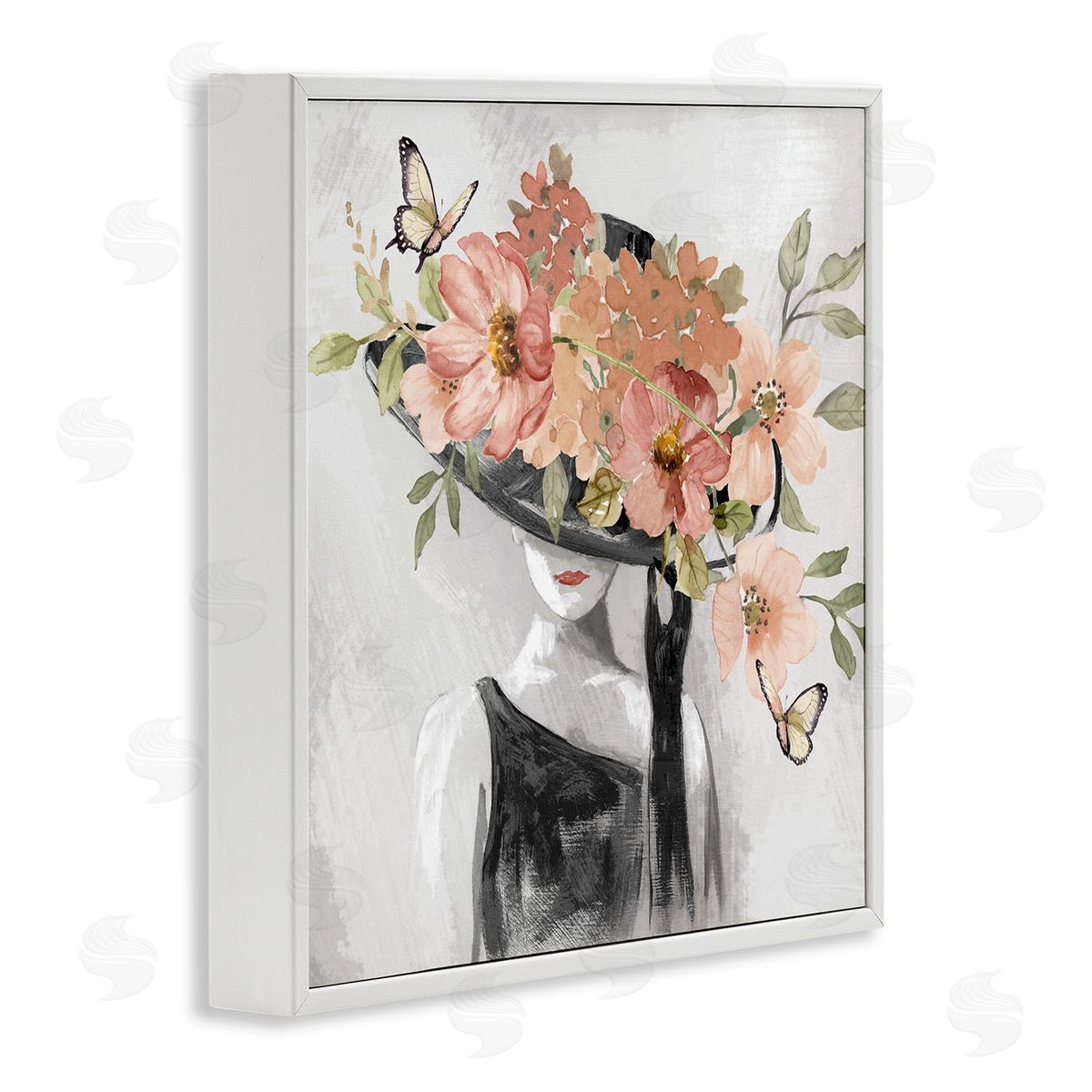 Nan Pink Floral Hat White Framed Giclee Wall Art Print