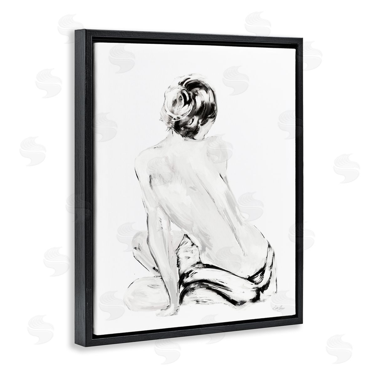 Abstract Nude Portrait Black Floating Frame Canvas Wall Art, Home Decor by Stella Chang