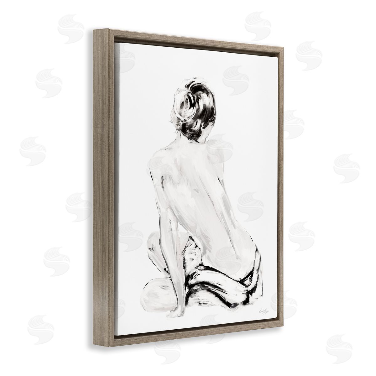 Abstract Nude Portrait Brown Floating Frame Canvas Wall Art, Home Decor by Stella Chang