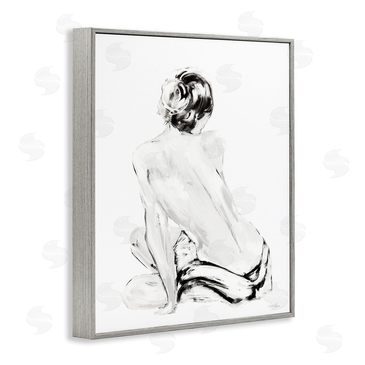 Abstract Nude Portrait Grey Frame Print Wall Art, Home Decor by Stella Chang