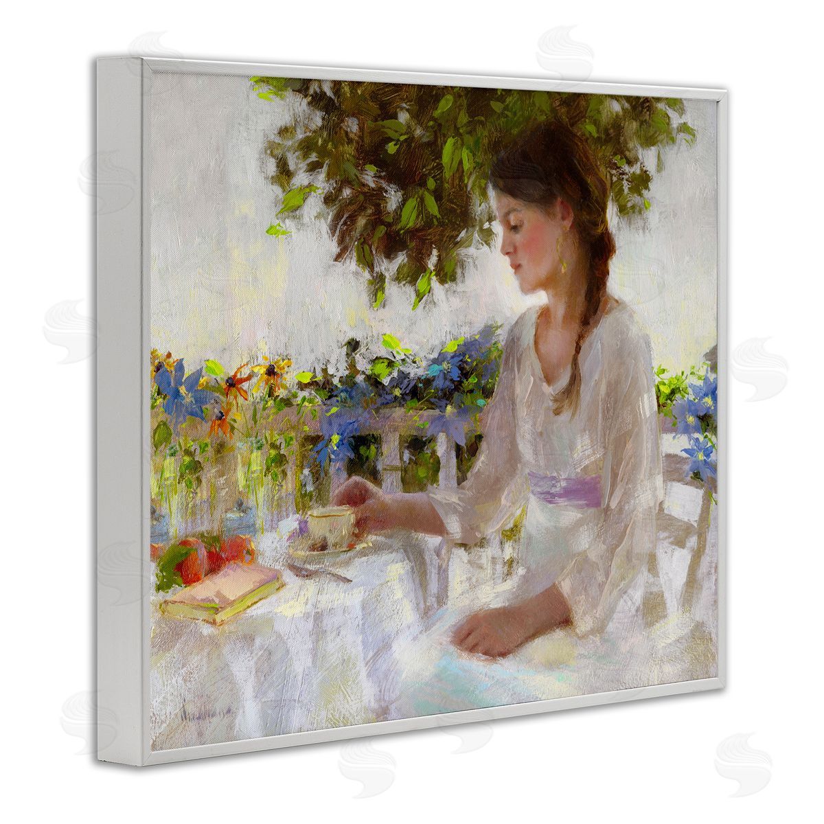 Classic Tea Party Girl White Frame Print Wall Art, Home Decor by Katie Swatland
