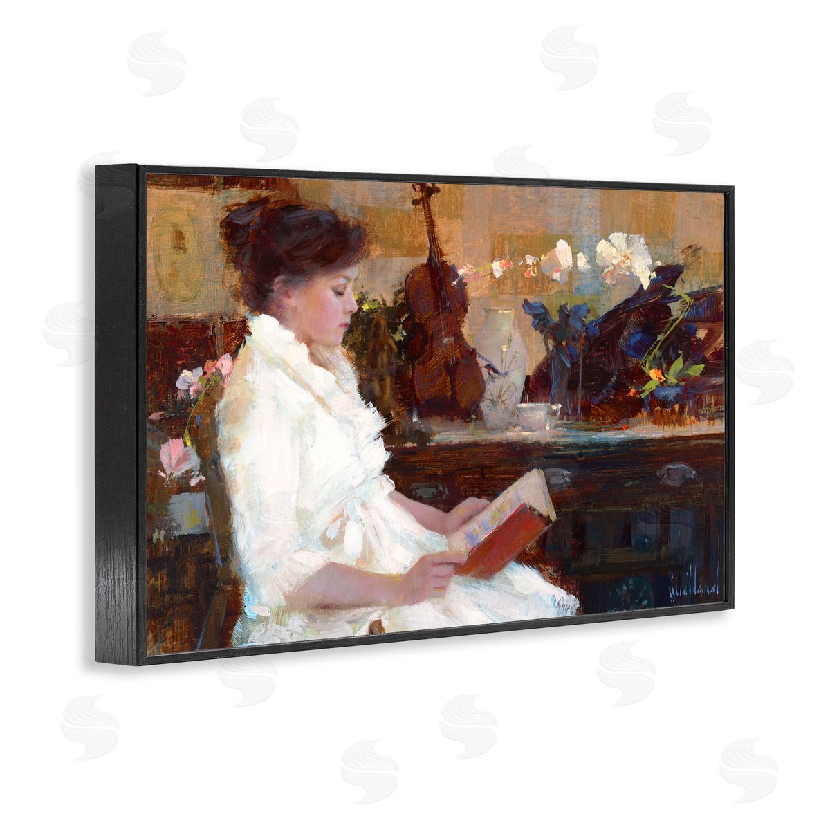 Classic Girl Reading Black Frame Print Wall Art, Home Decor by Katie Swatland