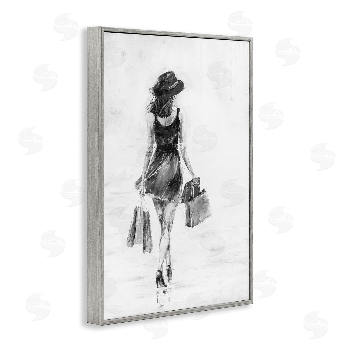 Girl with Shopping Bags Grey Frame Print Wall Art, Home Decor by Joklanta Kowalik