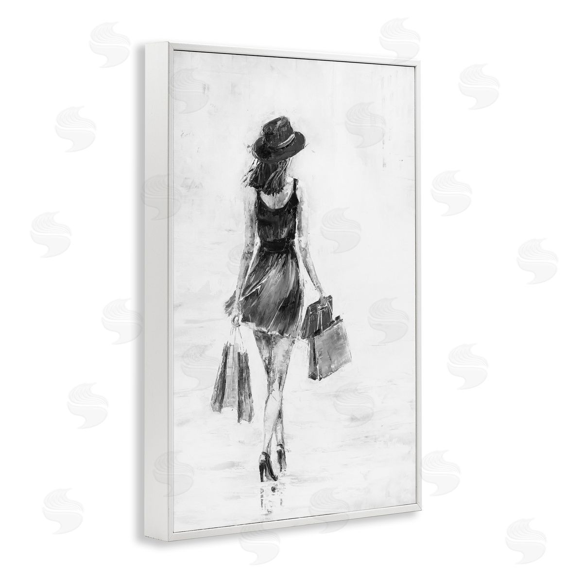 Girl with Shopping Bags White Frame Print Wall Art, Home Decor by Joklanta Kowalik