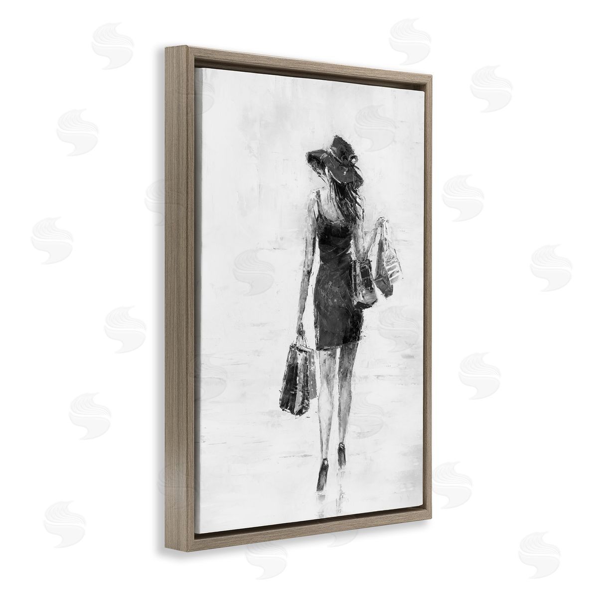 Glam Shopper Girl Brown Floating Frame Canvas Wall Art, Home Decor by Joklanta Kowalik