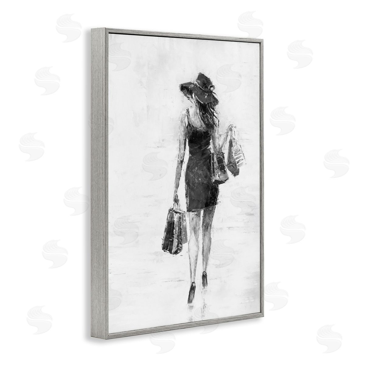 Glam Shopper Girl Grey Frame Print Wall Art, Home Decor by Joklanta Kowalik