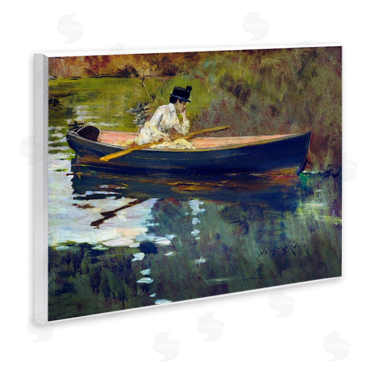Thoughtful Woman on Canoe Wood Plaque Wall Art, Home Decor by CAD Designs
