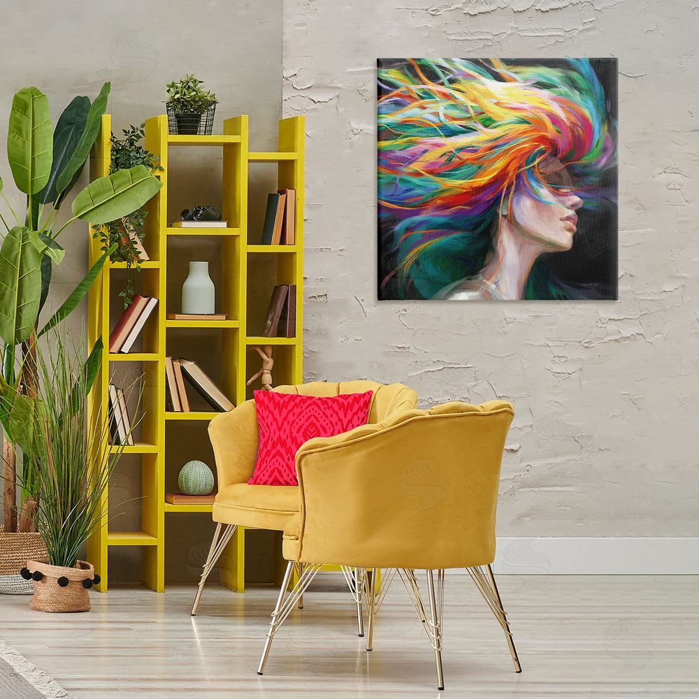 Danhui Nai Woman with Rainbow Hair Canvas Wall Art Print in Room
