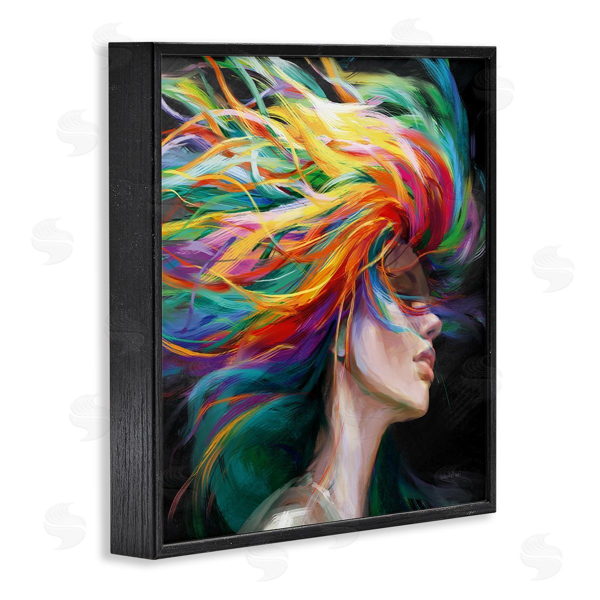 Danhui Nai Woman with Rainbow Hair Black Framed Giclee Wall Art Print