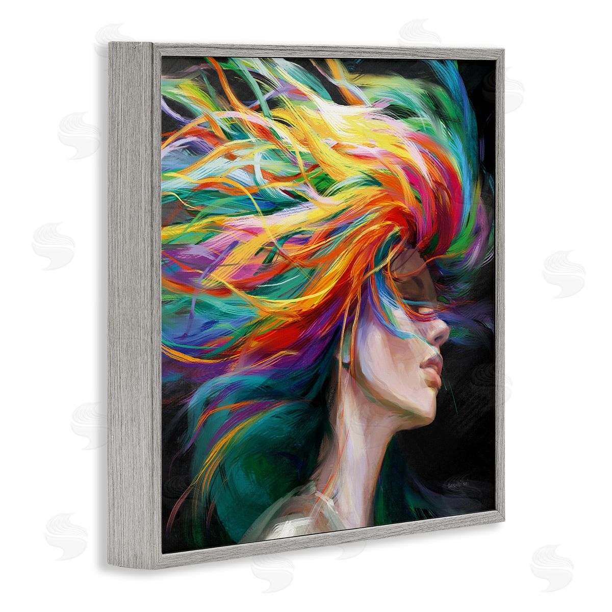 Danhui Nai Woman with Rainbow Hair Gray Framed Giclee Wall Art Print